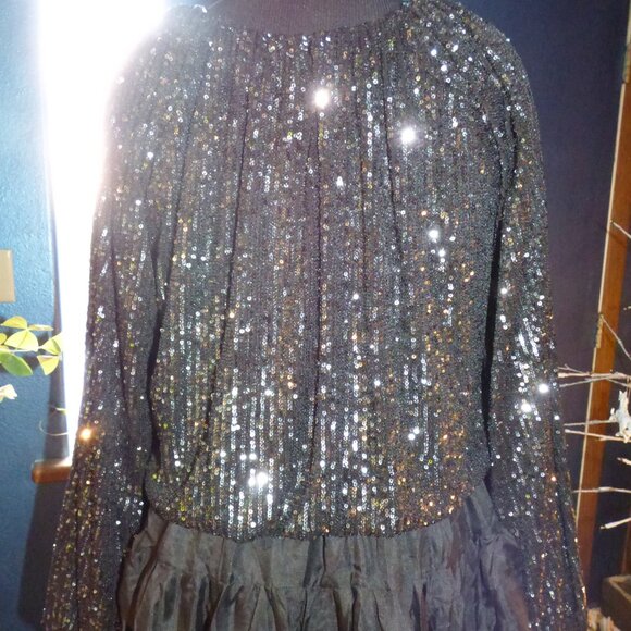 ENDLESS ROSE GOTH WEDDING HOLIDAY PARTY BLACK SILVER CROP SEQUIN BLOUSE TOP L - Picture 4 of 12